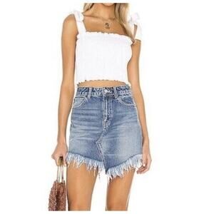 Free People We The Free Bailey Fringe Denim Skirt Size 28 Blue